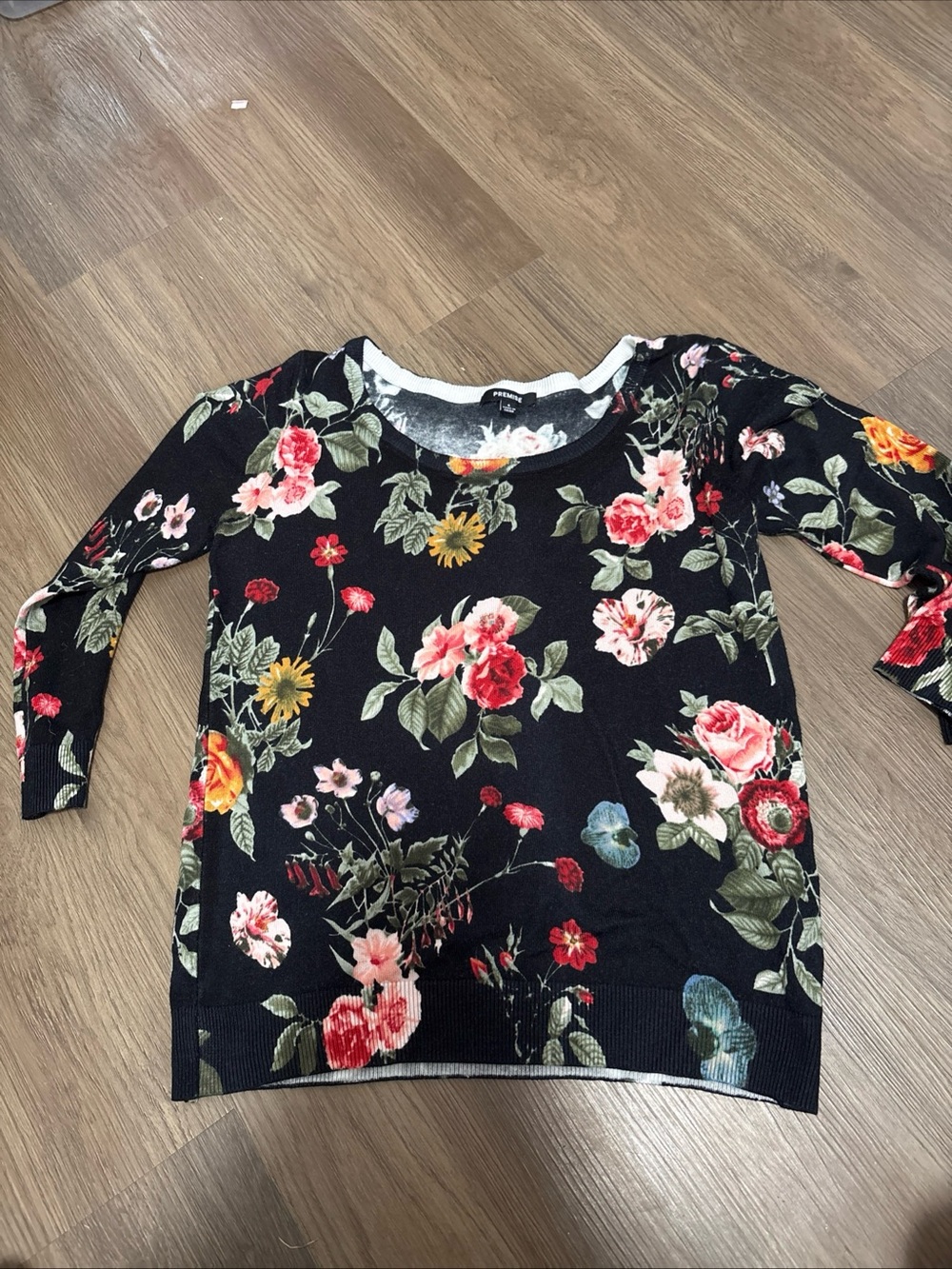 Premise Black Floral round neck Sweater with Multicolor Blooms